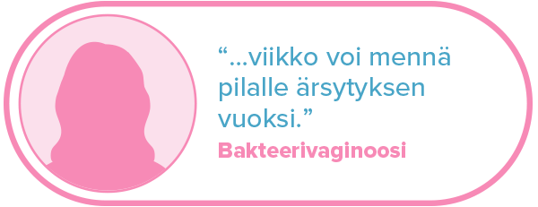 ”...viikko voi mennä pilalle ärsytyksen vuoksi.” Bakteerivaginoosi.